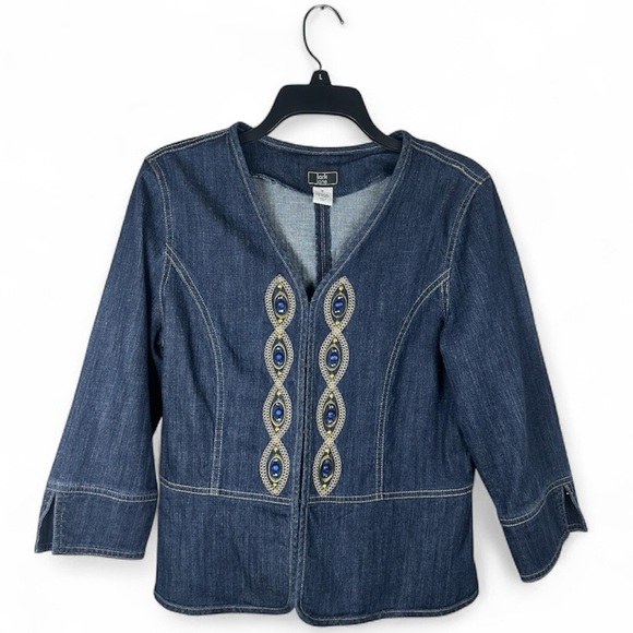 Lark Lane Denim Jacket with Beaded Embellishment – Size 8 - Picture 3 of 10